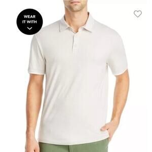 Vince | Men’s Double Layer Polo Shirt Pinstripes Short Sleeves Tan White XXL